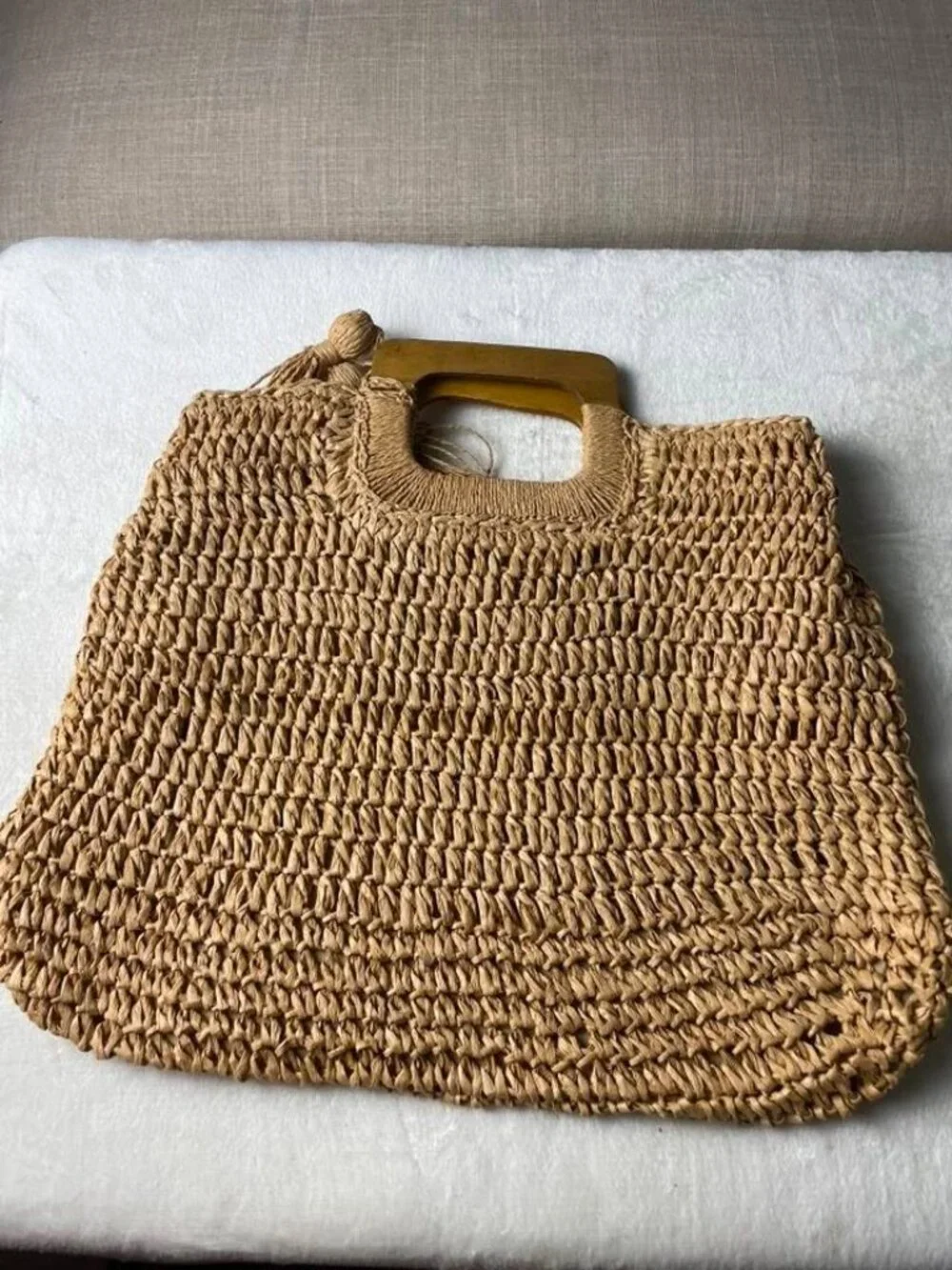 EUC SHEIN Large Straw Woven Tote with Wood Handle